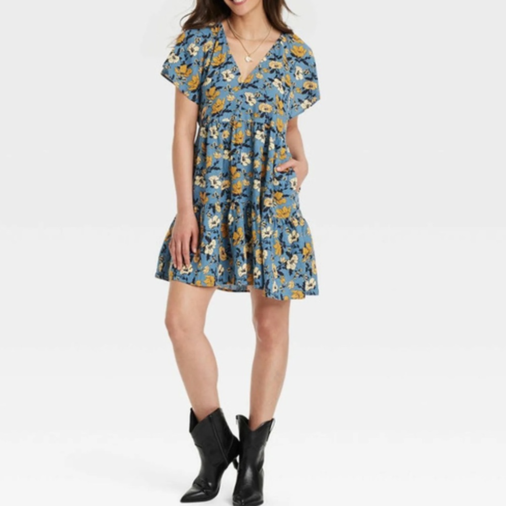 CO Women's Floral Skater Skirt - Blue and Yellow